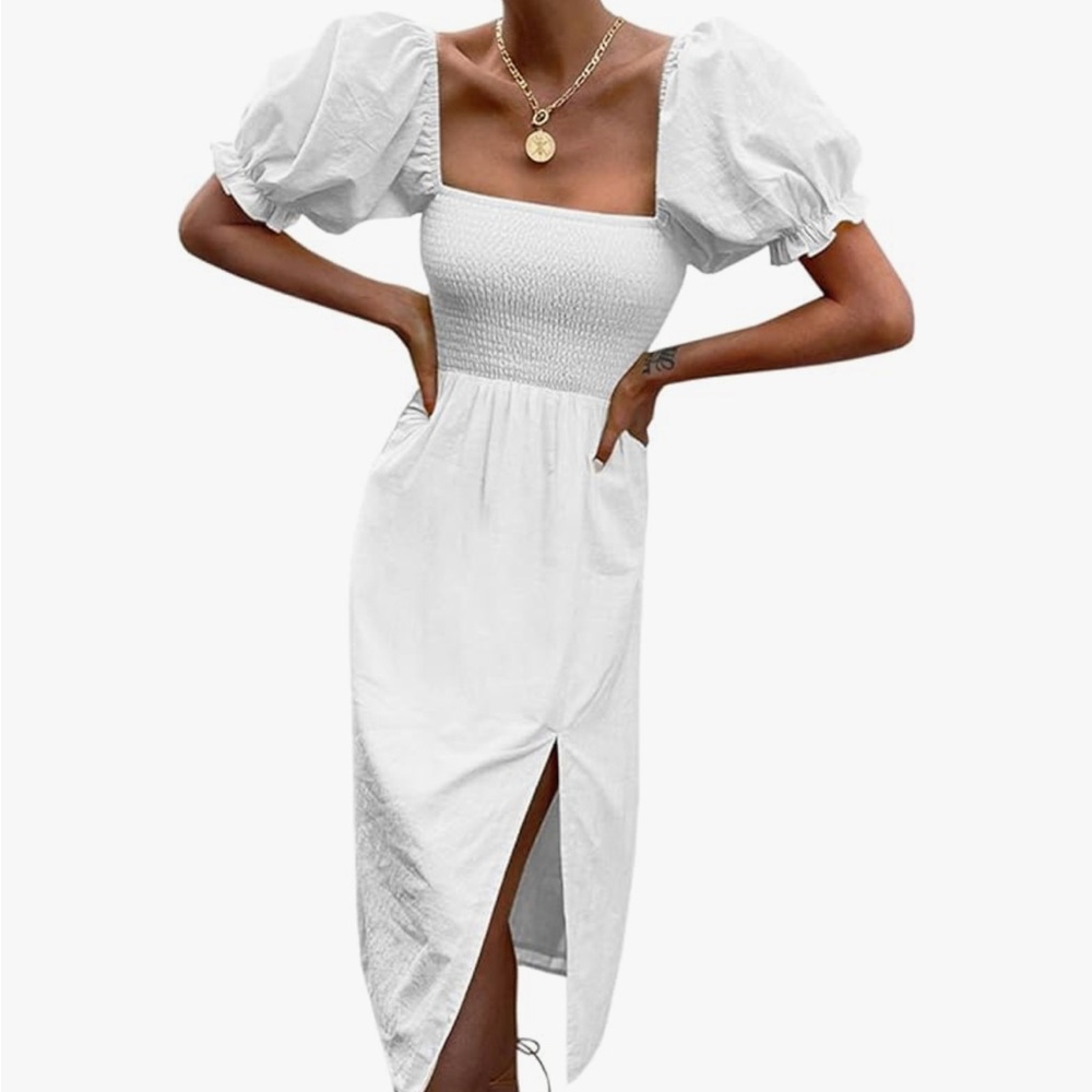 NWOT Elegant White Puff Sleeve Dress